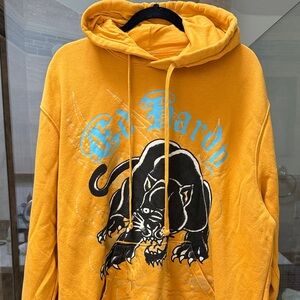 Ed Hardy Men's Yellow Hoodie with Panther